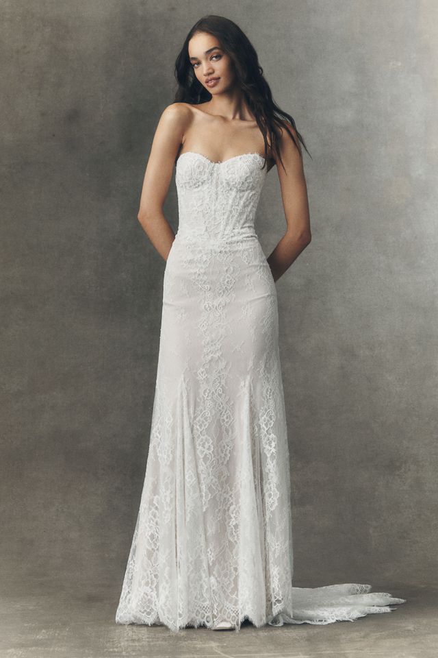 Watters Justine Strapless Lace Wedding Gown #3