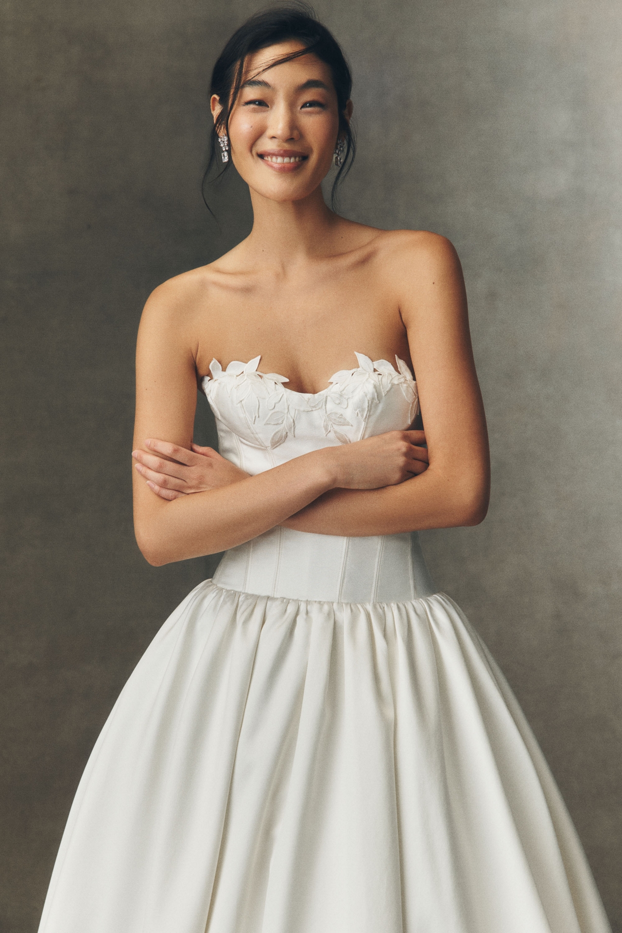 Watters Emmaretta Strapless Drop-Waist Ball-Skirt Wedding Gown