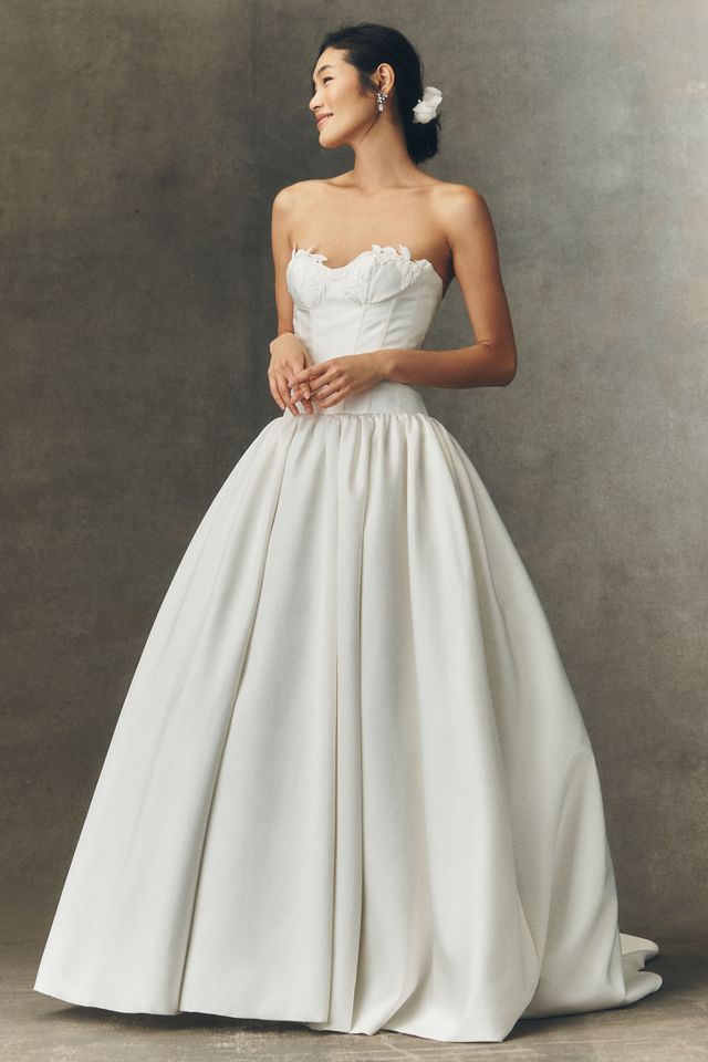 Watters Emmaretta Strapless Drop-Waist Ball-Skirt Wedding Gown #3