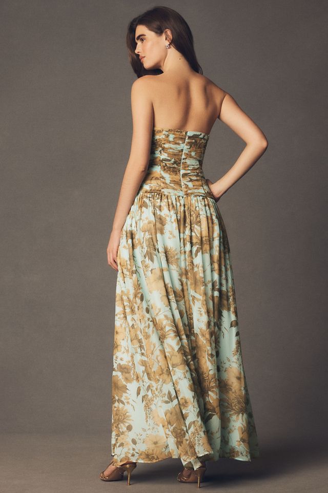 BHLDN Strapless Ruched Chiffon A-Line Maxi Dress #1