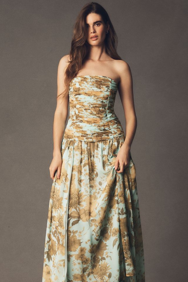 BHLDN Strapless Ruched Chiffon A-Line Maxi Dress #3