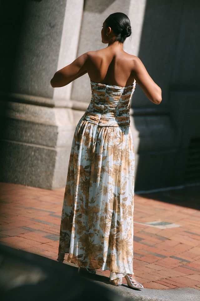 BHLDN Strapless Ruched Chiffon A-Line Maxi Dress #1