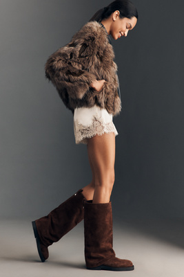 Schutz Keira Up Cloak Suede Slouchy Boots In Brown