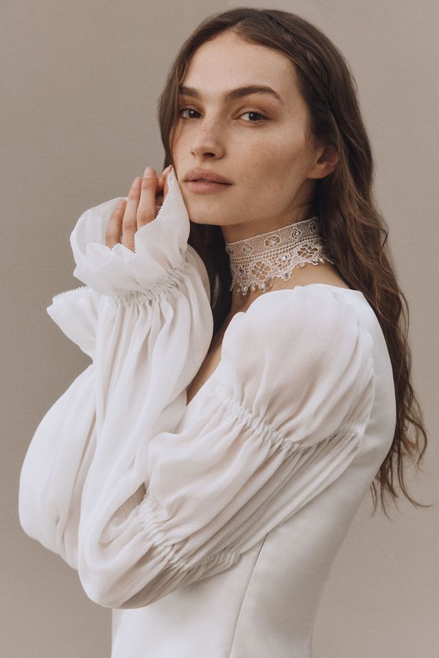 BHLDN Chiffon-Sleeve Satin Mini Dress #3