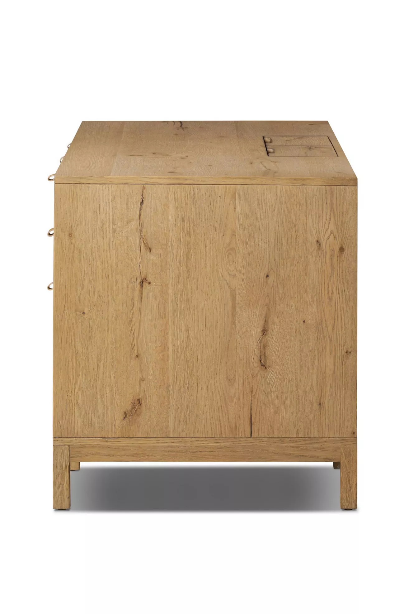 Side view of the desk showing cube-like legs and height