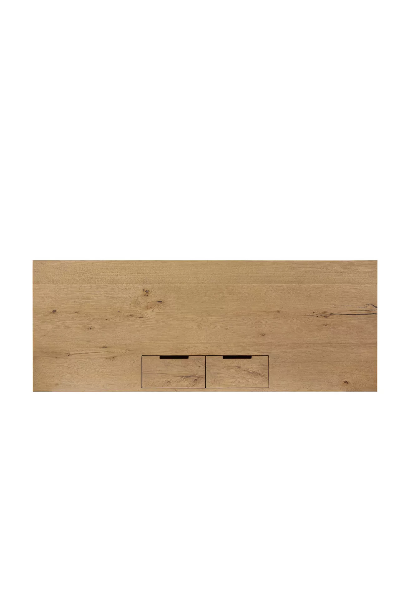 Top-down view of desk front with two small drawers