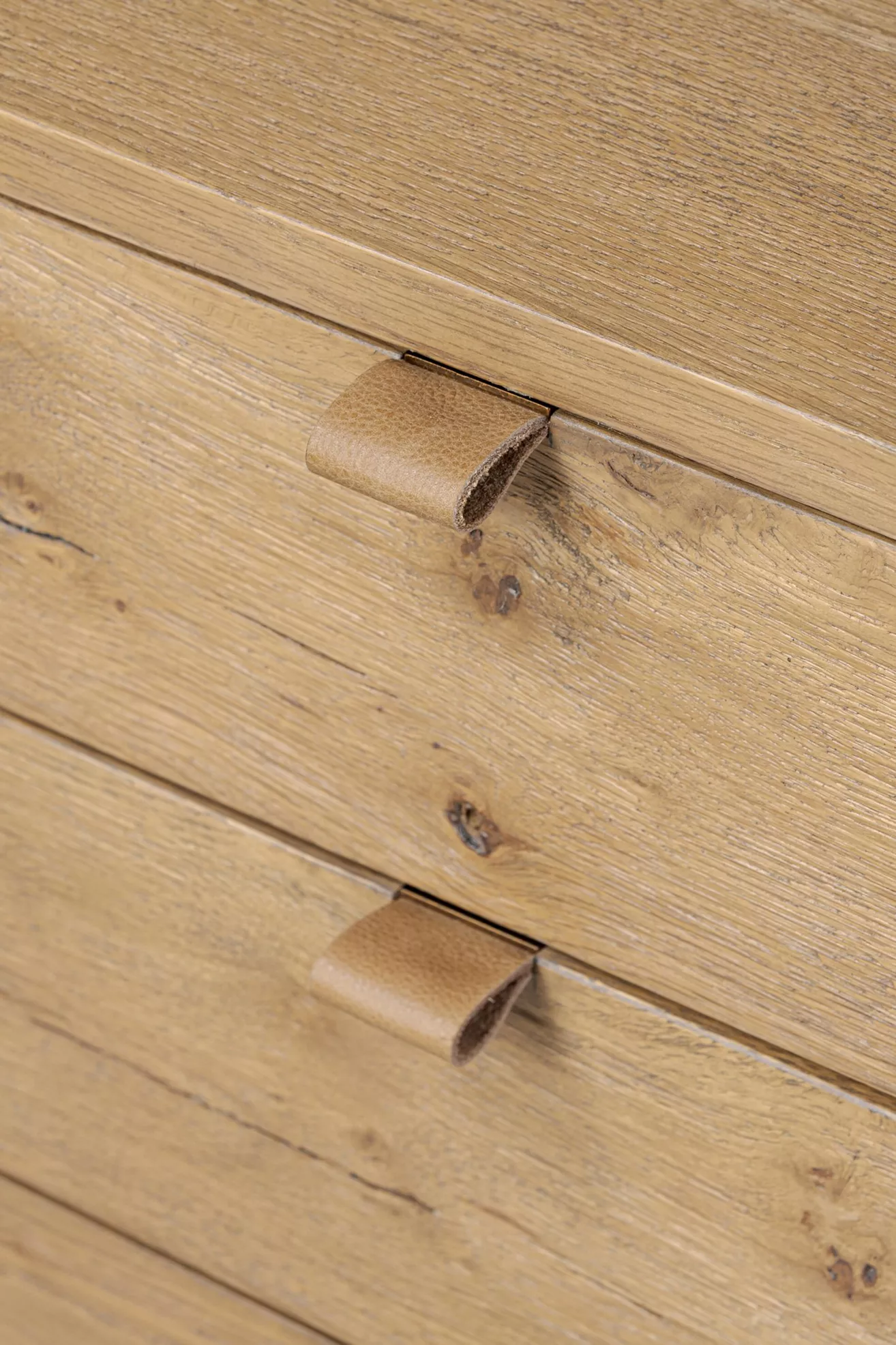Close-up of wood grain and drawer pulls