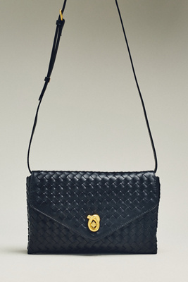 By Anthropologie Foldover Woven Clutch In Black