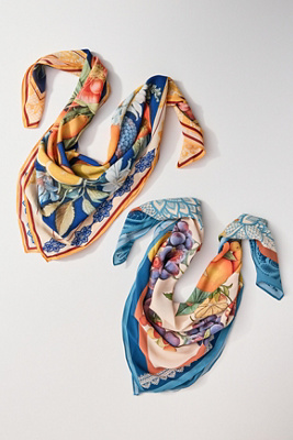 By Anthropologie Fall Fruits Hair Scarves, Set Of 2 In Blue
