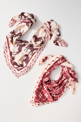 Maeve Printed Hair Scarves, Set Of 2 In Red