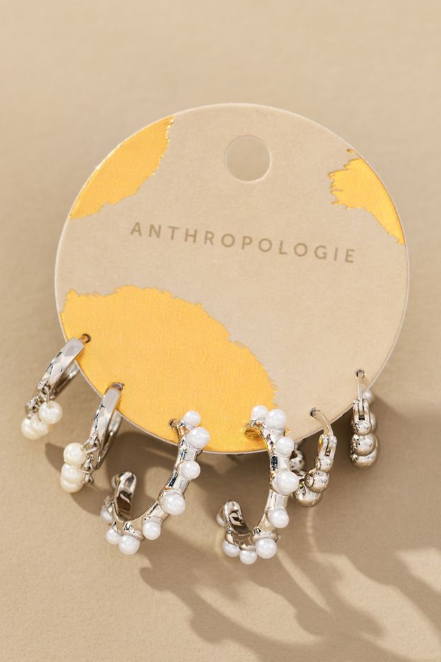 Mini Pearl Hoop Earrings, Set of 3 #1