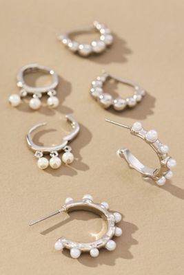 Mini Pearl Hoop Earrings, Set of 3