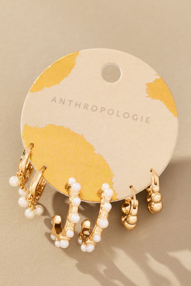 Mini Pearl Hoop Earrings, Set of 3 #1