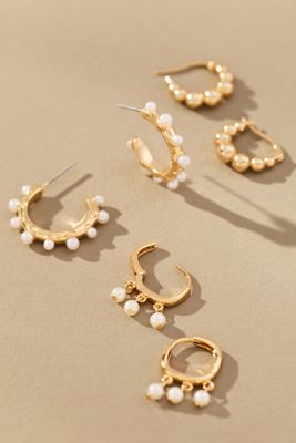 Mini Pearl Hoop Earrings, Set of 3