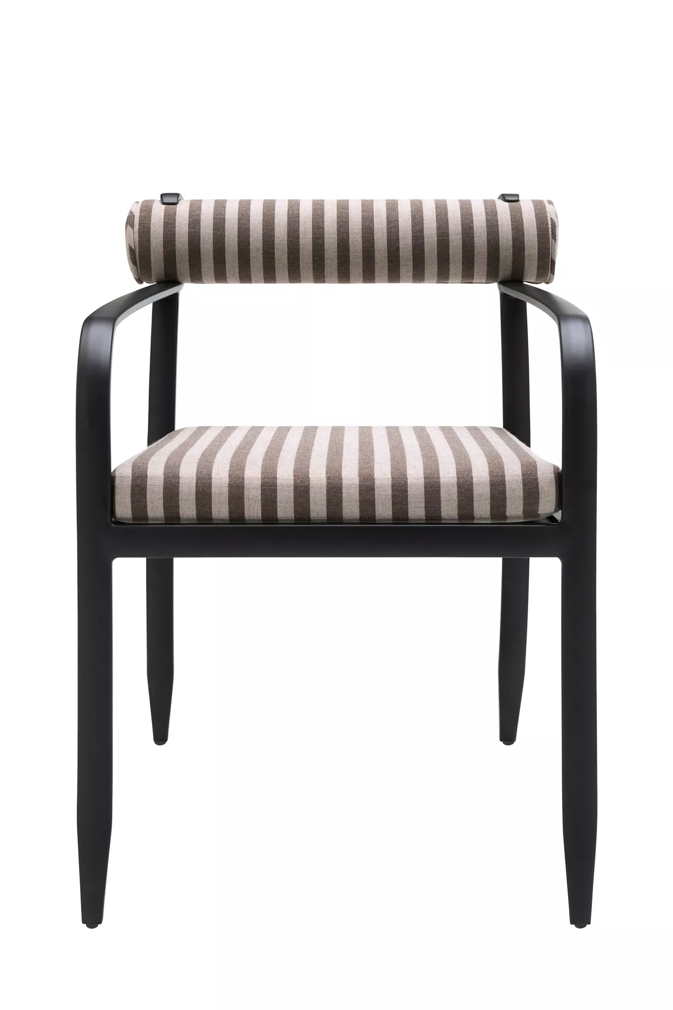 Front view of striped dining armchair