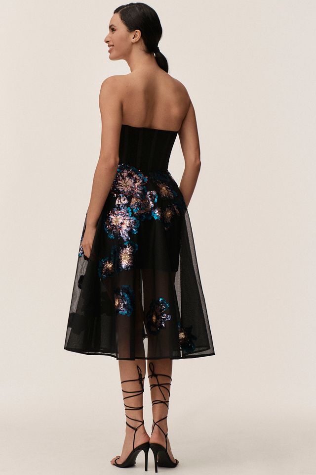 Helsi Valeria Strapless 3D Floral Fit & Flare Midi Dress