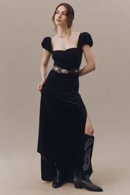 BHLDN Sweetheart Puff-Sleeve Lace-Back Maxi Dress