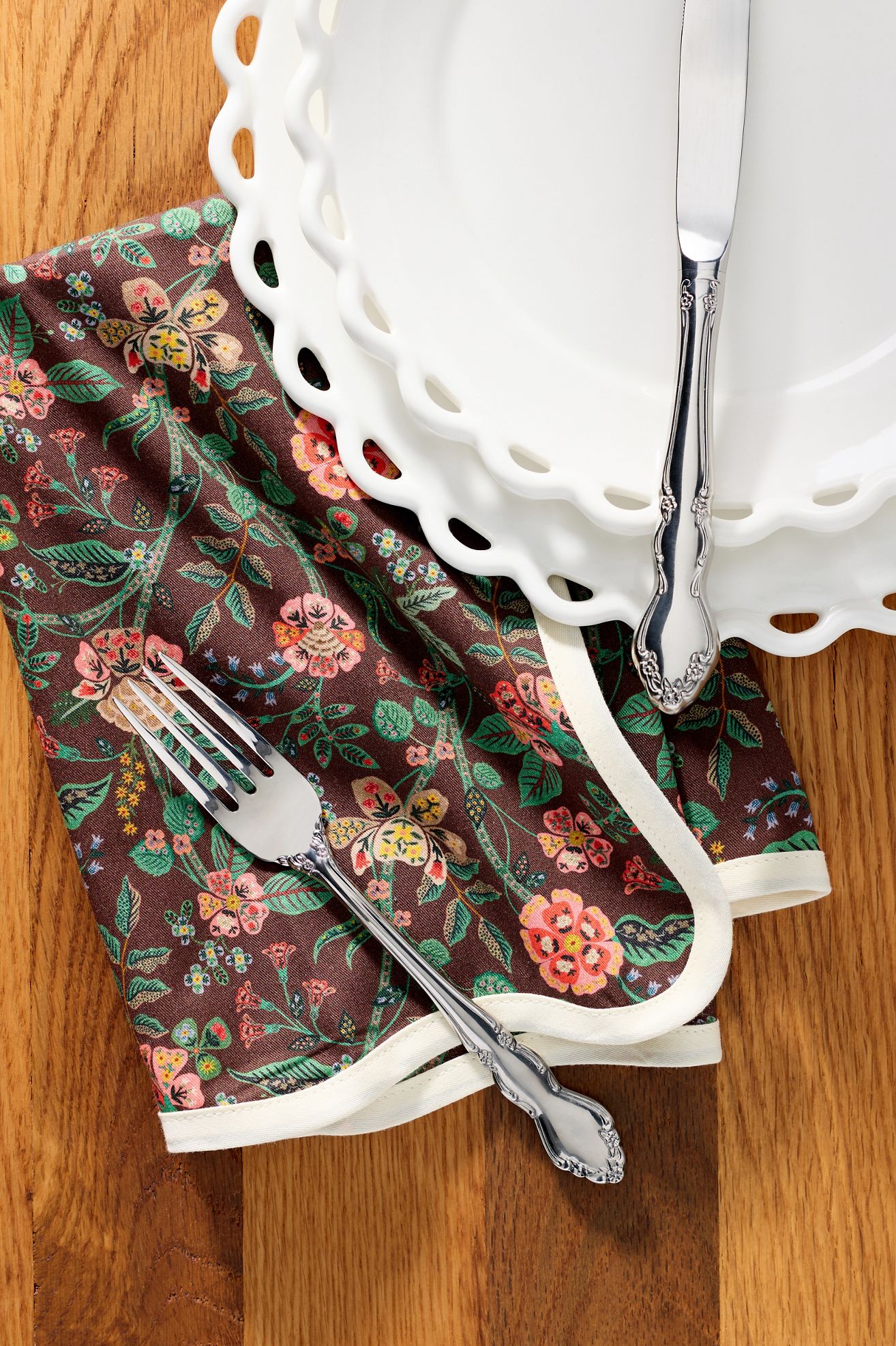 Rifle Paper Co. Gracie Cotton Napkins, Set of 4 - Brown, Set Of 4