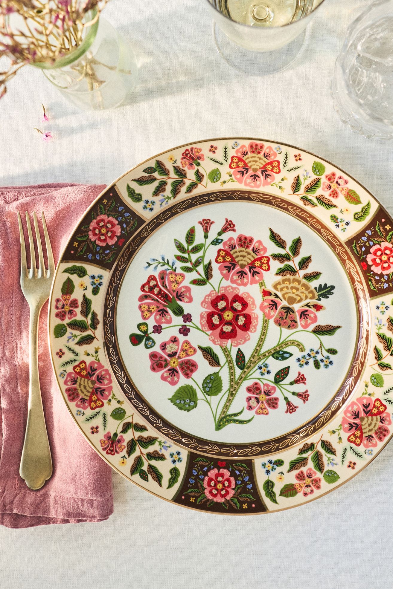 Rifle Paper Co. Gracie Porcelain Dinner Plates, Set of 4 - Brown Floral, Standard, Set Of 4