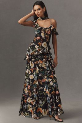 BHLDN Ruffled Off-Shoulder Scoop-Neck Maxi Dress