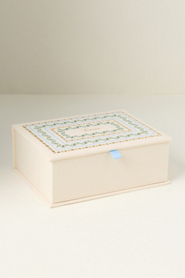 Rifle Paper Co Delphine Large Embroidered Keepsake Box In White