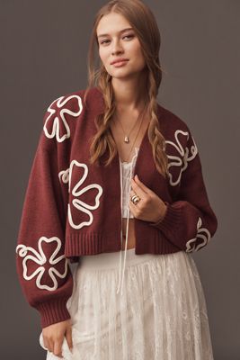 Maeve Cropped Floral Cardigan Sweater | Anthropologie