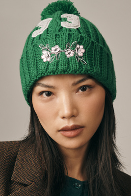 The Wild Collective Sporty Floral Beanie In Green