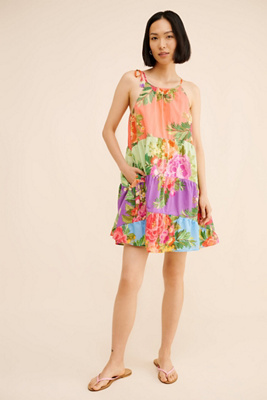 FARM Rio Halter Floral Tiered Mini Dress | Anthropologie