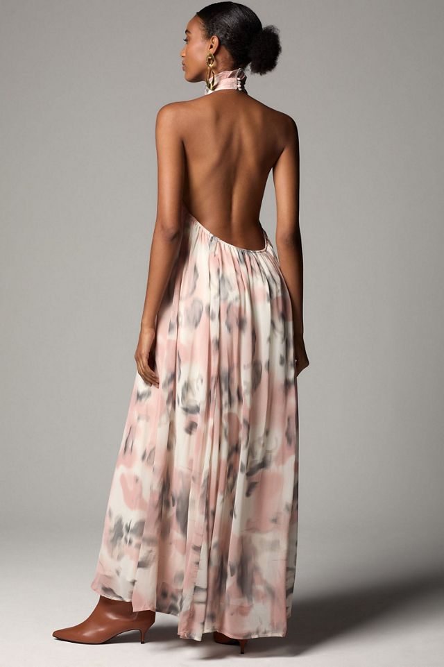 Maeve Halter Sheer Printed Maxi Dress #1