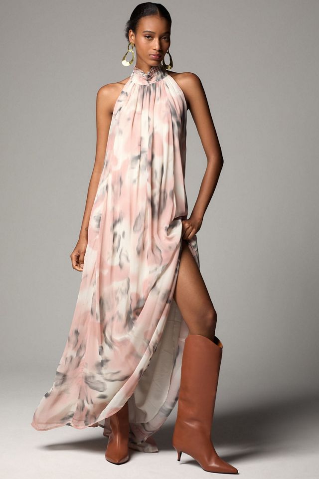 Maeve Halter Sheer Printed Maxi Dress #2