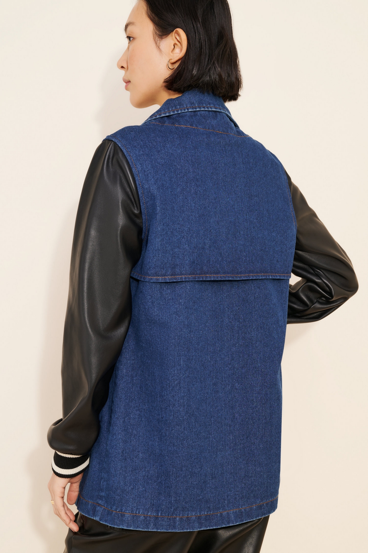 Dolan Denim Vegan Leather Sleeve Mix Jacket