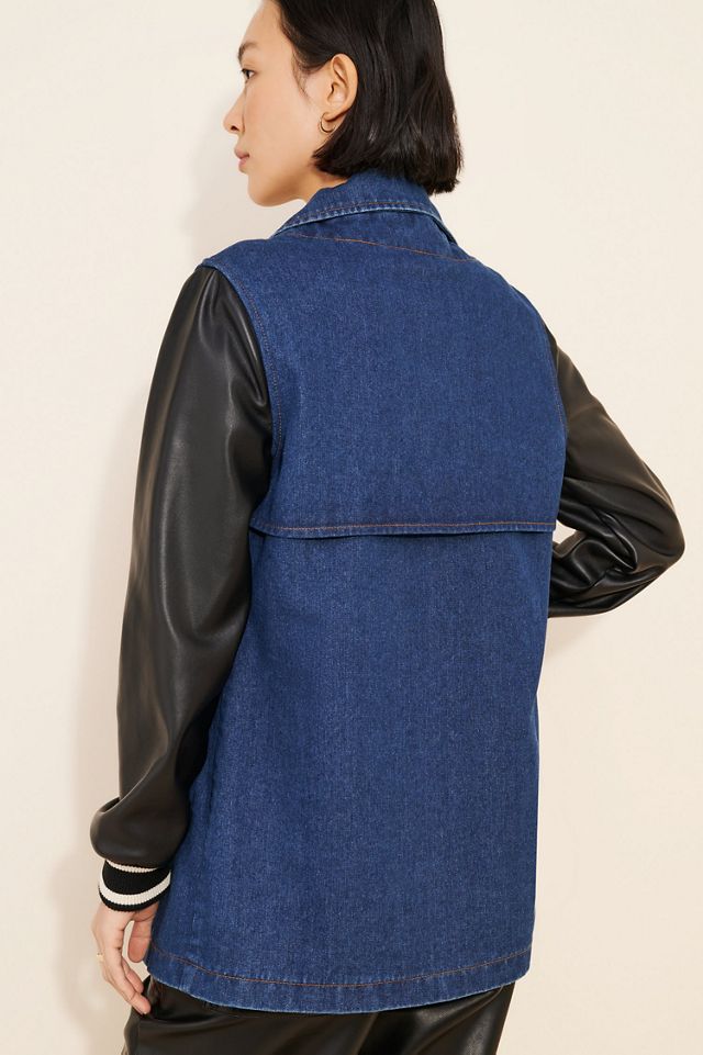 Dolan Denim Vegan Leather Sleeve Mix Jacket #1