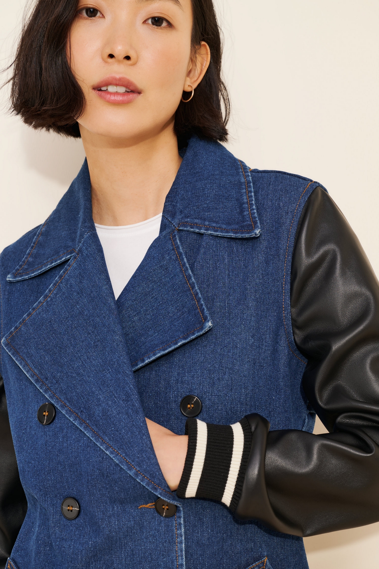 Dolan Denim Vegan Leather Sleeve Mix Jacket