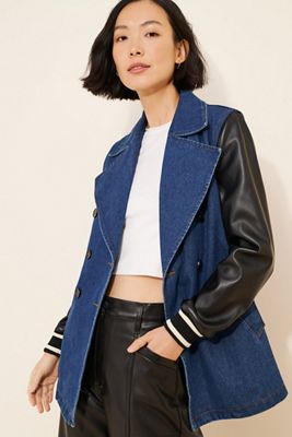 Dolan Denim Vegan Leather Sleeve Mix Jacket