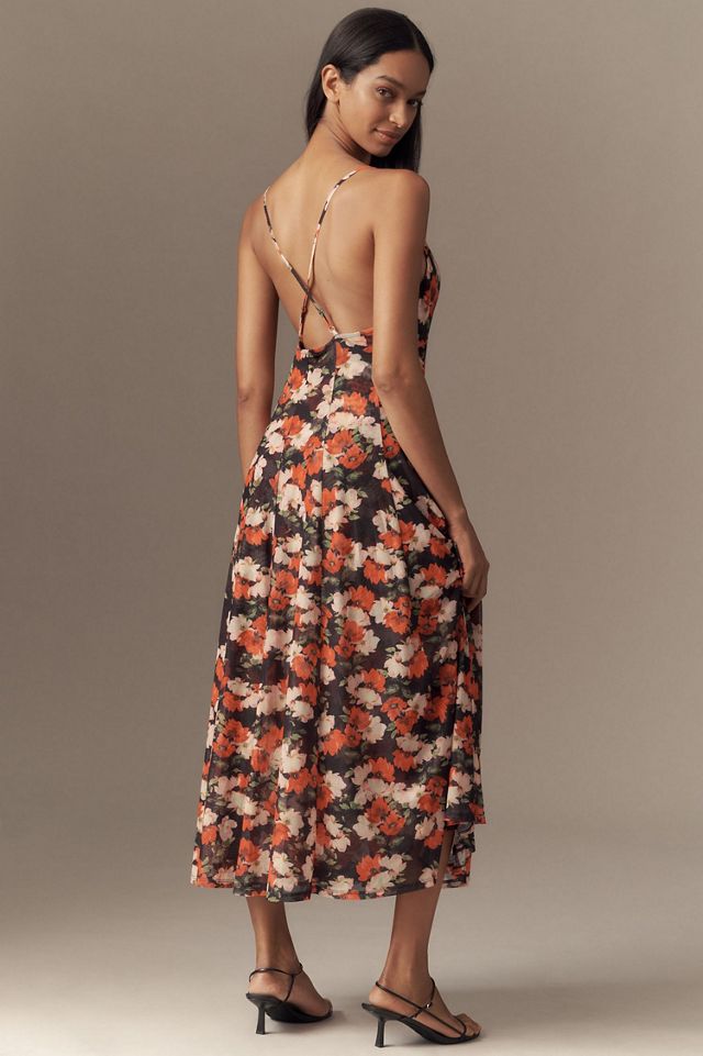 Scoop-Neck Mesh A-Line Midi Dress #1