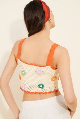 Callahan Floral Crochet Knit Spaghetti Top