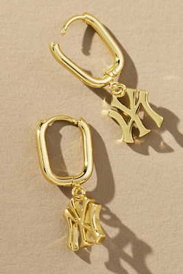 Luv Aj The Mlb Logo Charm Hoop Earrings In Yellow