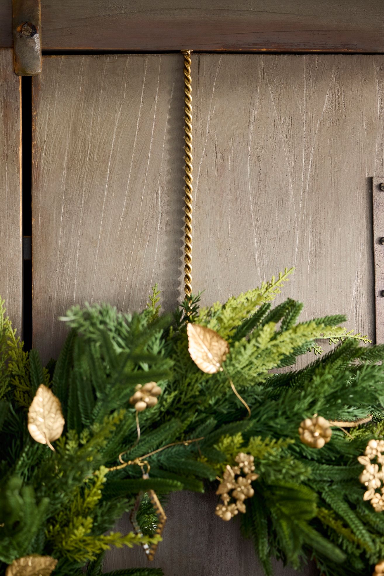 Twisted Brass Wreath Hook - Gold, One Size