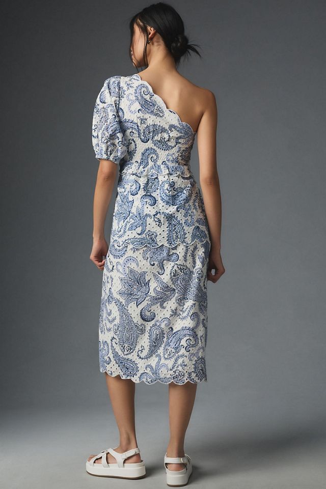 FARM Rio One-Shoulder Eyelet Midi Dress #1