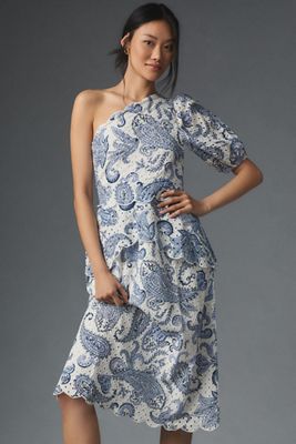 FARM Rio One-Shoulder Eyelet Midi Dress