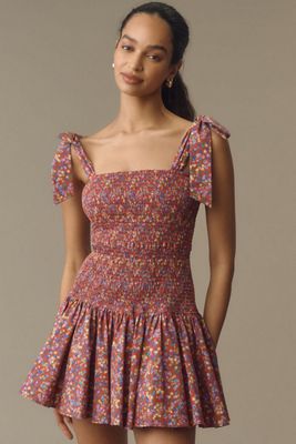 Atsu Tie-Shoulder Smocked Mini Dress