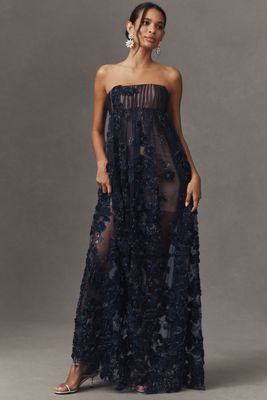Helsi Beatrice Strapless Empire Floral Appliqué Maxi Dress