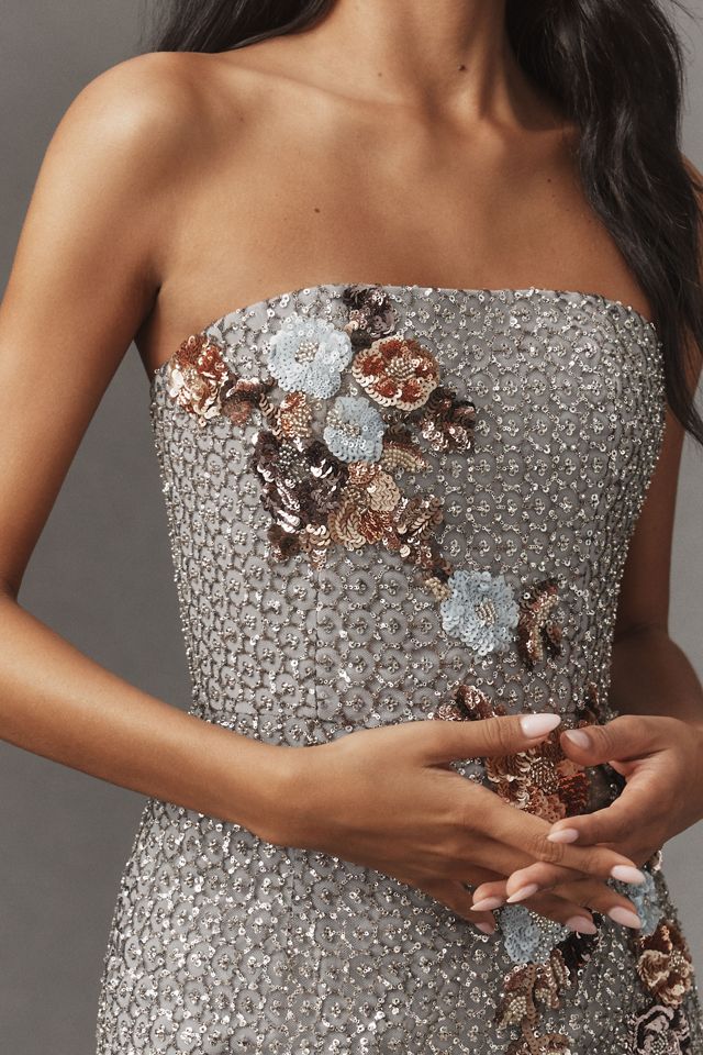 Helsi Silvia Strapless 3D Floral Strapless Stretch Sequin Maxi Dress #3