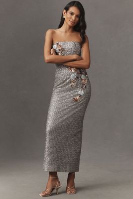 Helsi Silvia Strapless 3D Floral Strapless Stretch Sequin Maxi Dress