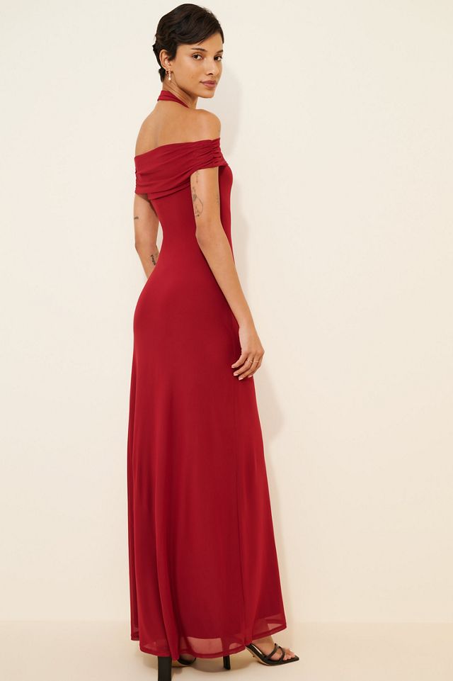 AFRM Yvonne Off-The-Shoulder Slim Mesh Maxi Dress #3