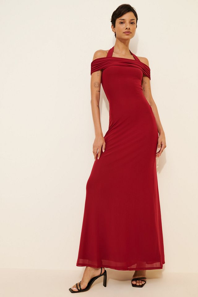 AFRM Yvonne Off-The-Shoulder Slim Mesh Maxi Dress #1