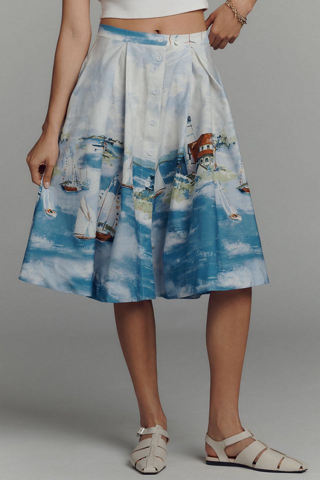 Maeve 50's Seascape Print A-Line Skirt #2