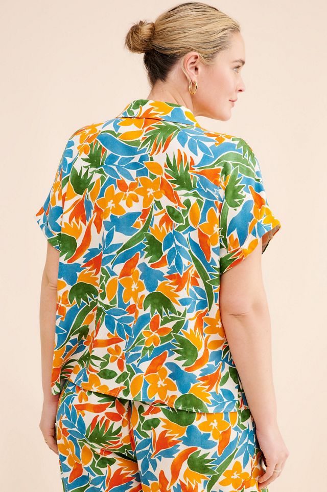 Eloquii Tropical Crop Boxy Button Up Top #2