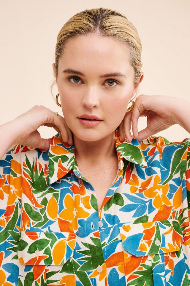 Eloquii Tropical Crop Boxy Button Up Top #4