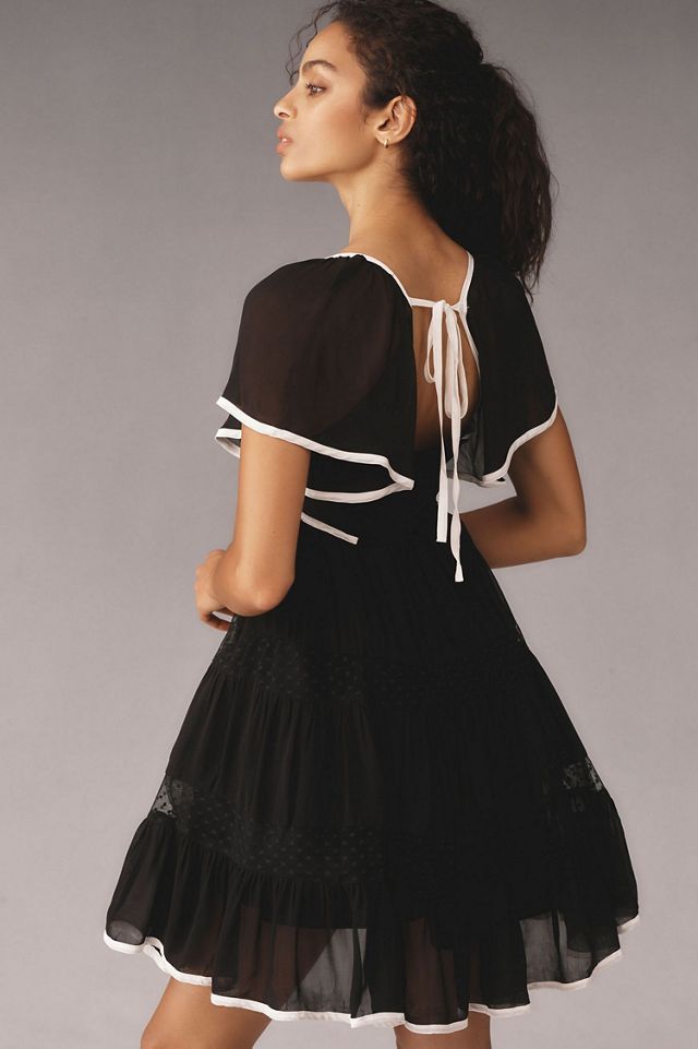 Maeve Flutter-Sleeve Bow Babydoll Mini Dress #4